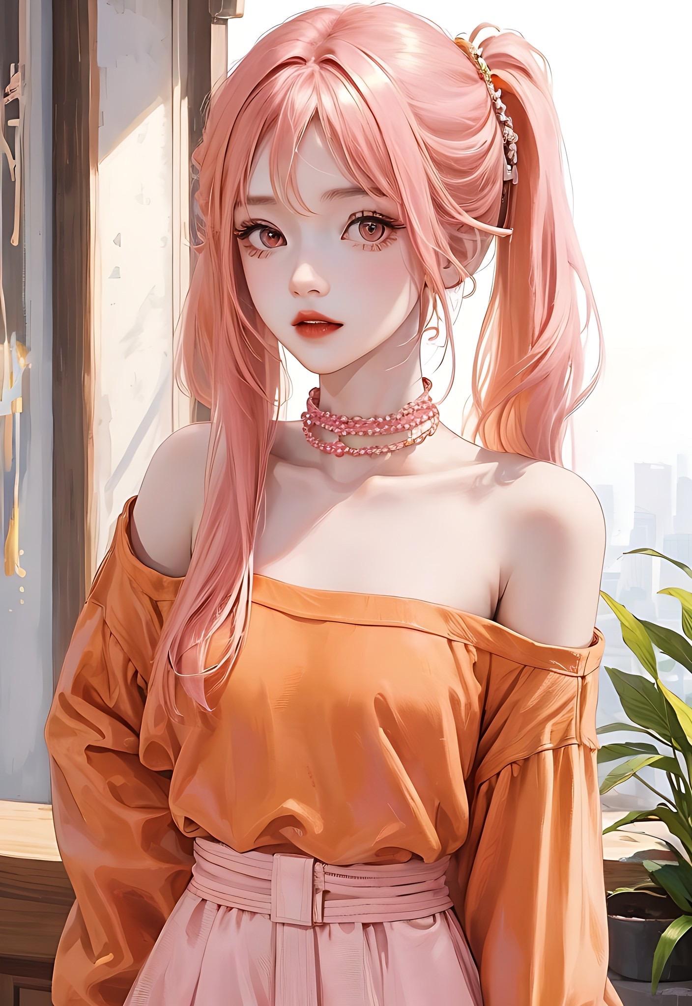 Pink and orange avatar wallpaper. #girl avatar #Ai painting #wallpaper #sweet girl