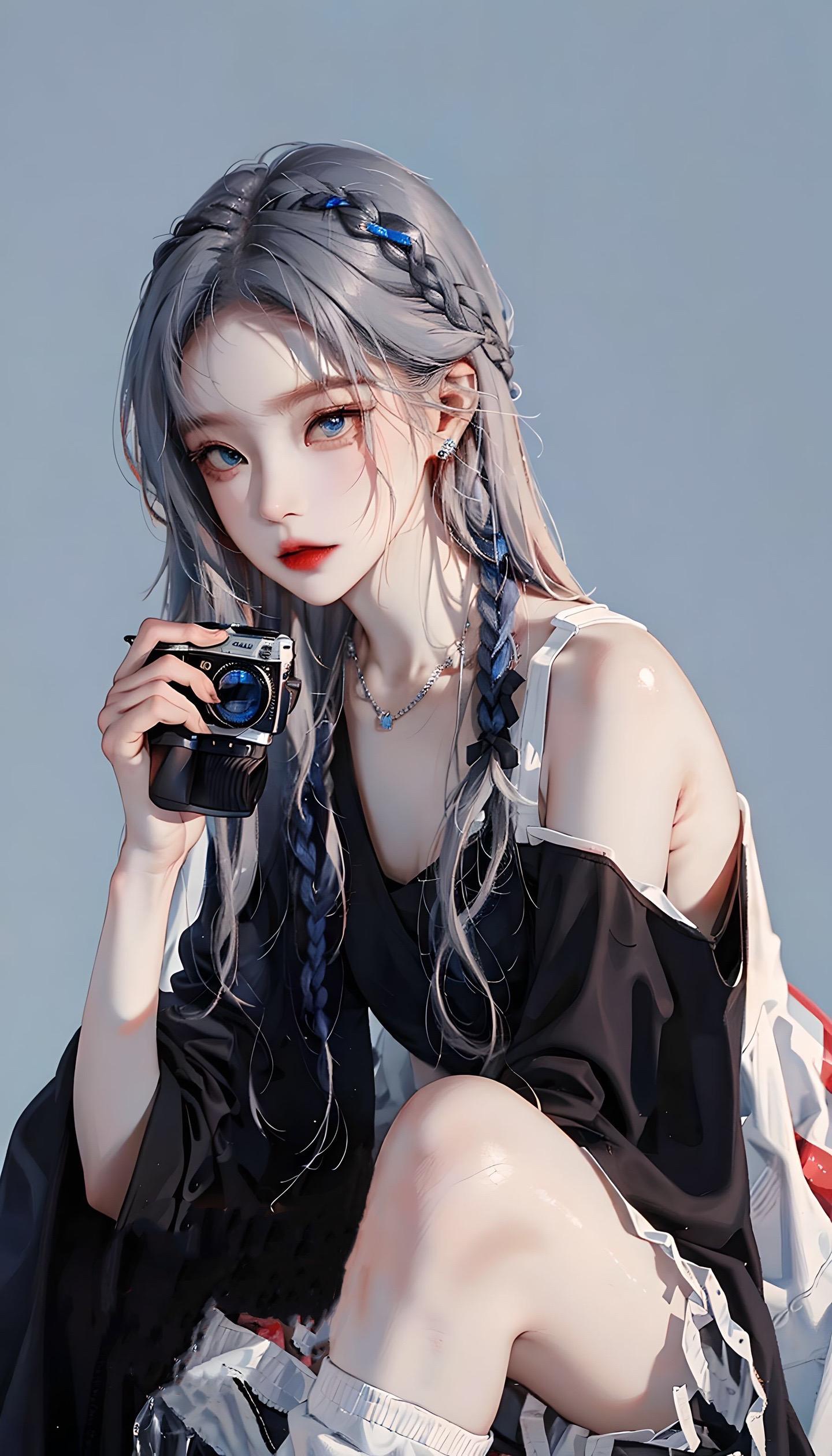 Advanced gray-blue hair color #ai painting #gray blue #appearance